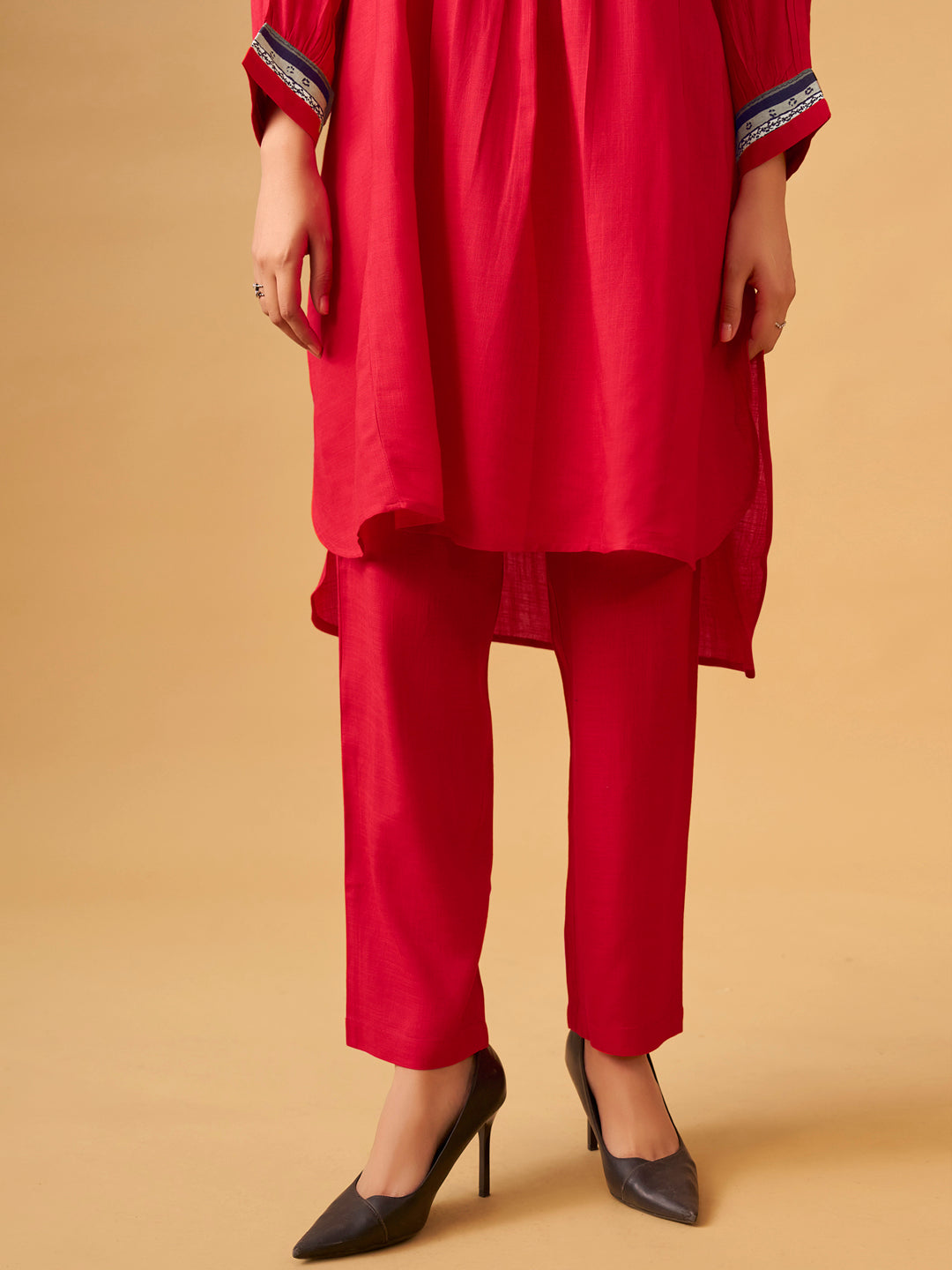 Bold Red Rayon Slub Contemporary Kurta Set