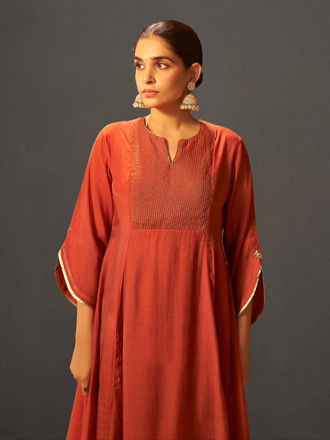 Rust Red Chanderi Silk Suit Set with Banarasi Dupatta