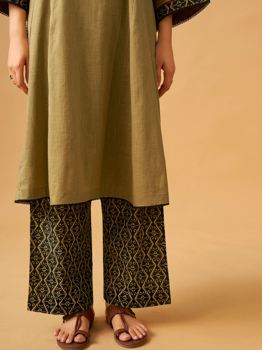 Classic Mustard Cotton Kurta Set with Printed Bottoms