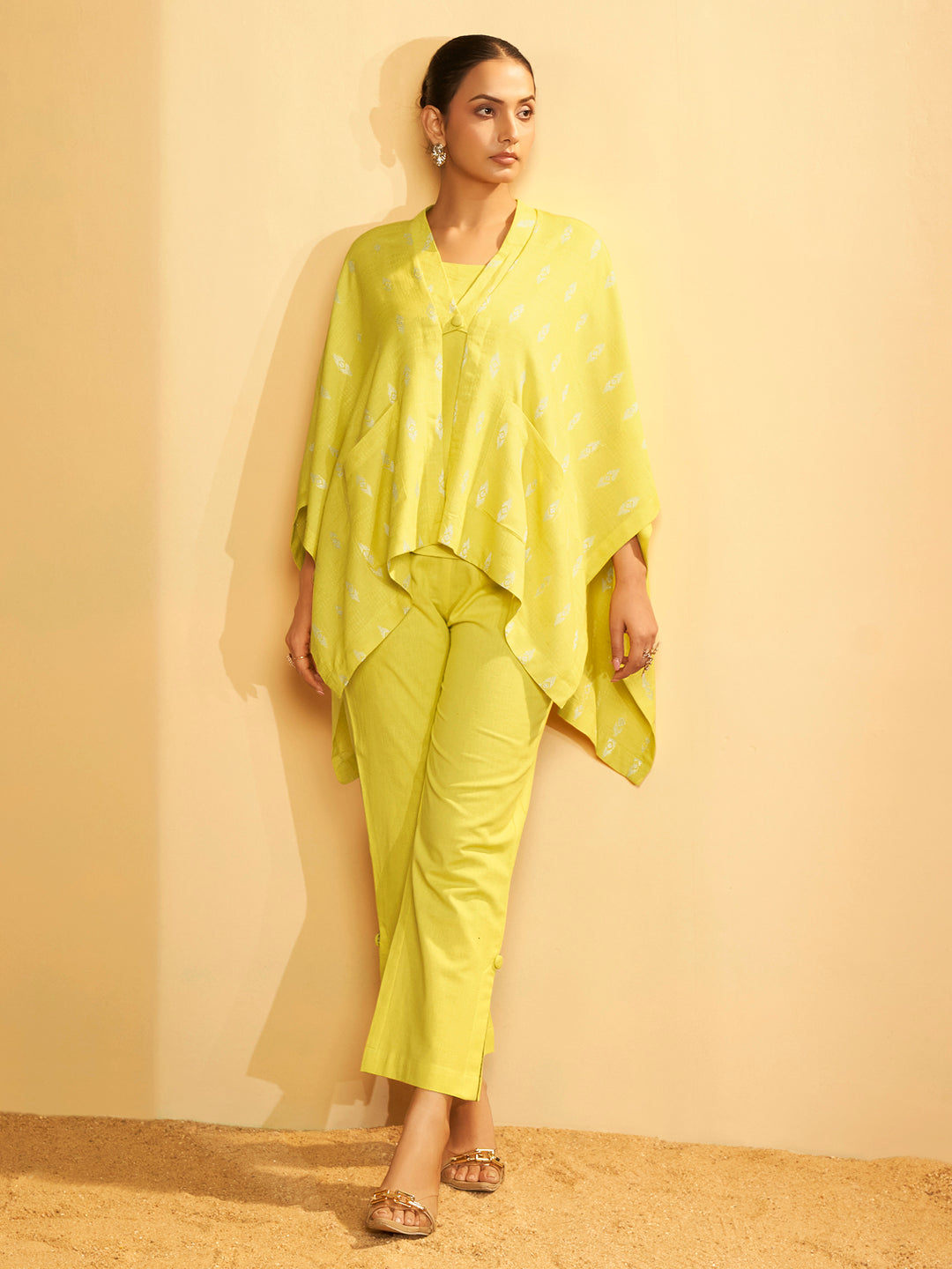 Mustard Yellow Handwoven Cape Blazer Set
