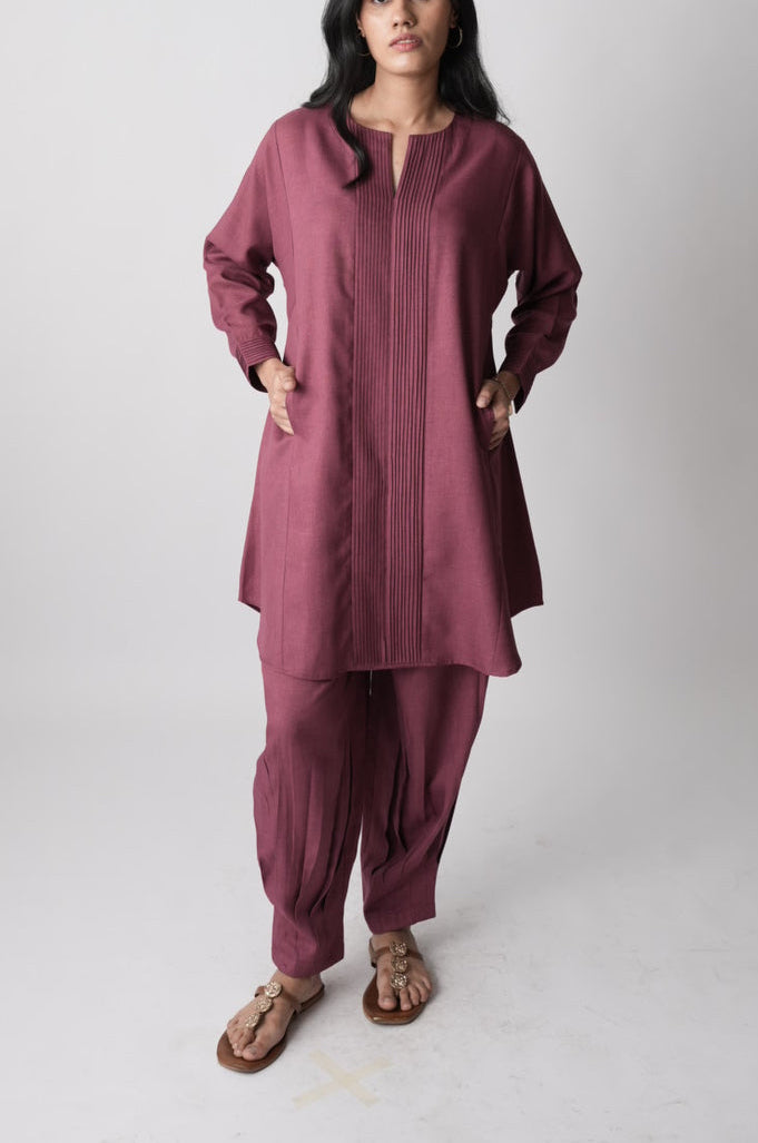 Magenta Pintuck Kurta Set