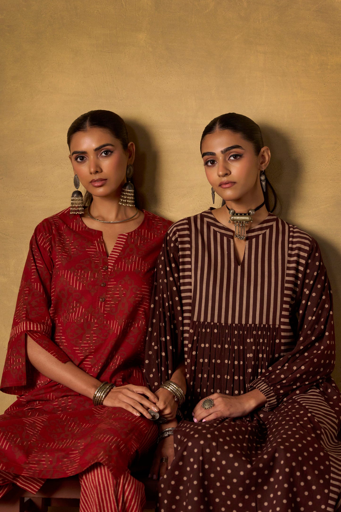 Cocoa Dot & Stripe Tiered Kurta Set