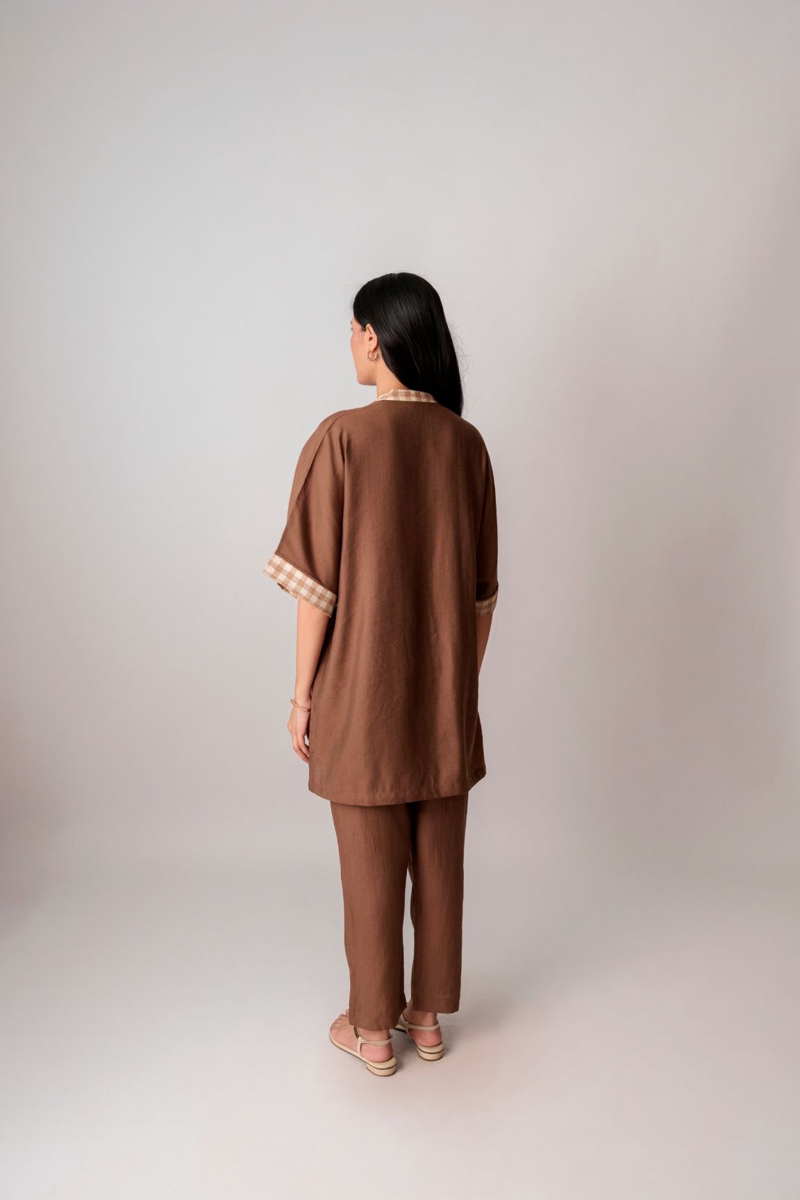 Chocolate Brown Embroidered V-Neck Kurta Set