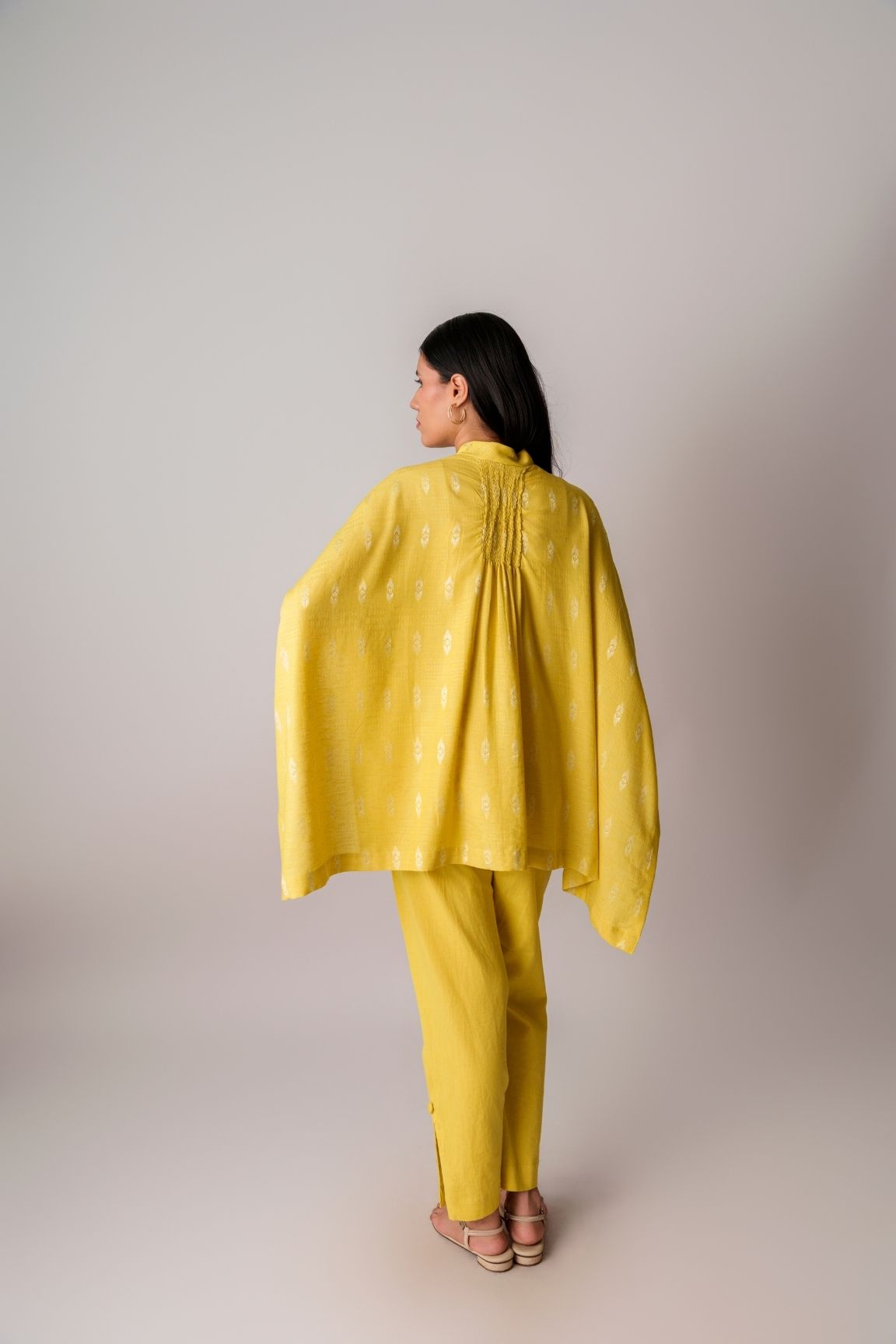 Mustard Yellow Handwoven Cape Blazer Set
