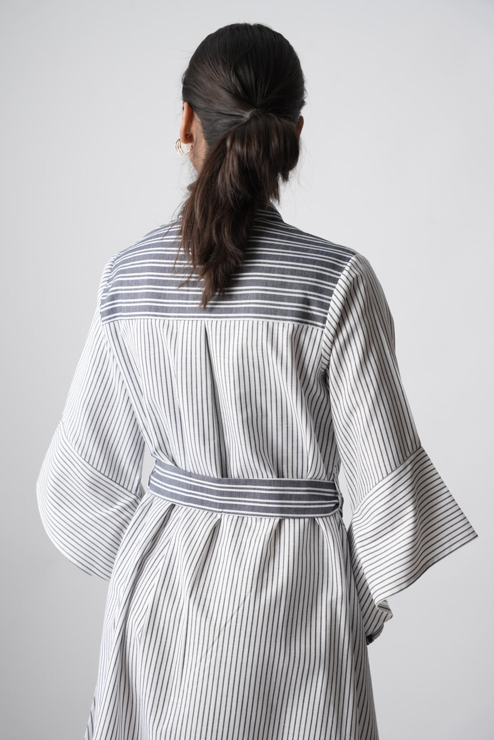 Blue & White Striped Belted Shirt Dress