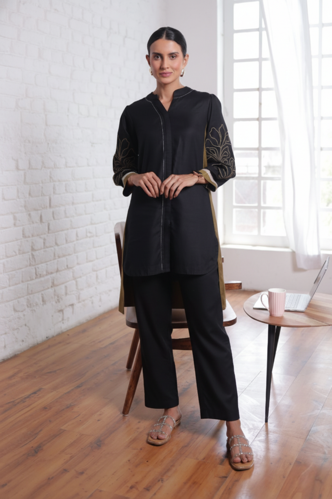 Black Embroidered Kurta Set