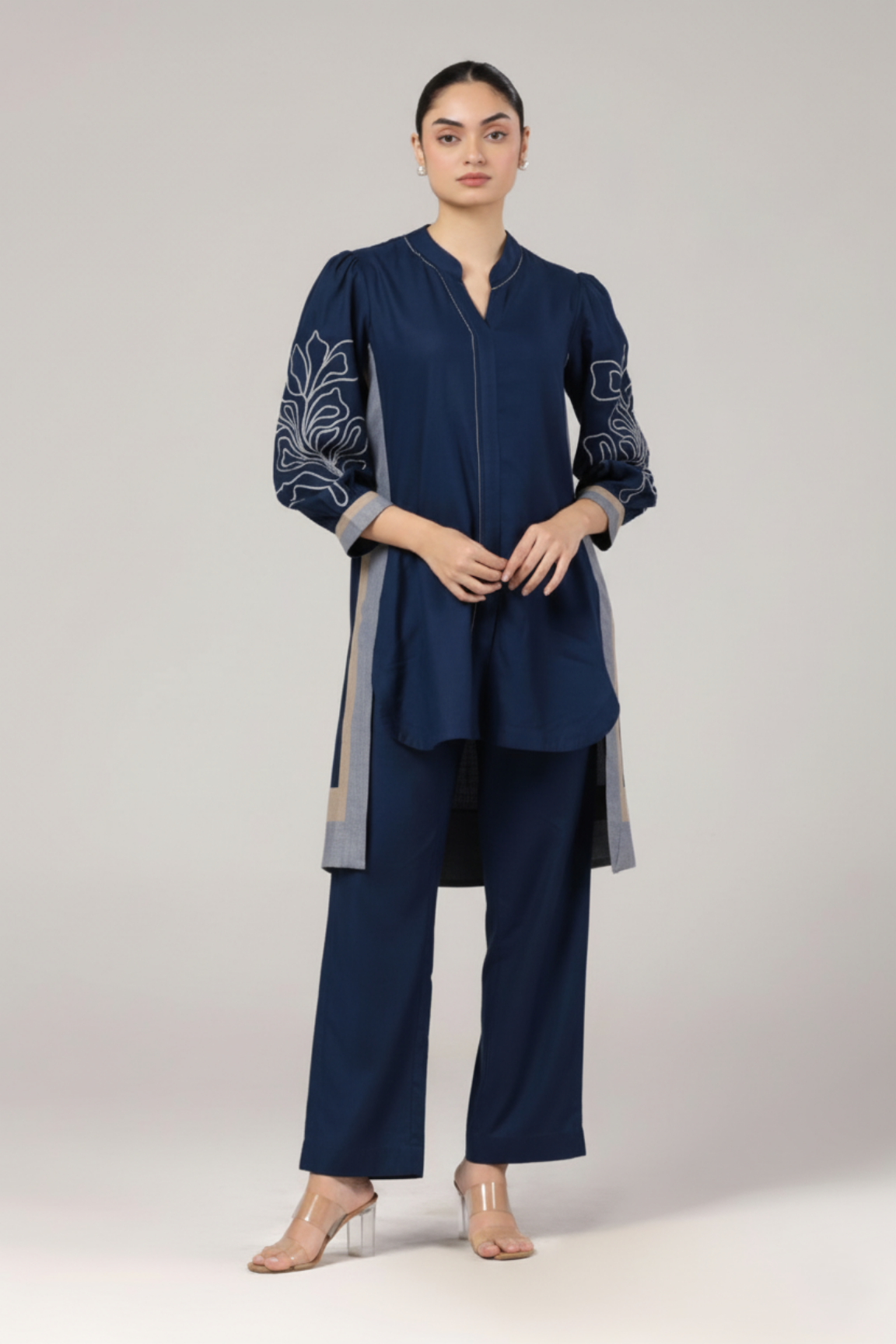 Navy Blue Embroidered Kurta Set