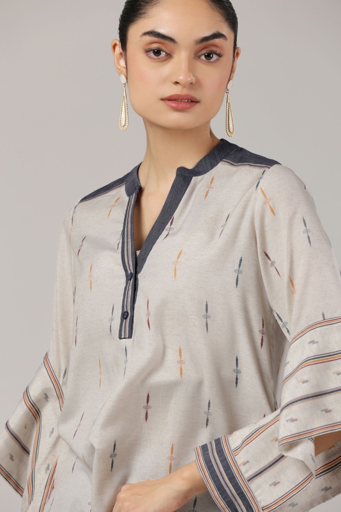 Grey-Blue Ikkat Co-ord Set