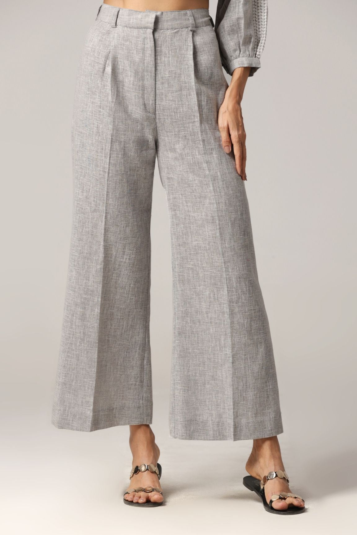 Grey Textured Floral Embroidered Cotton shirt