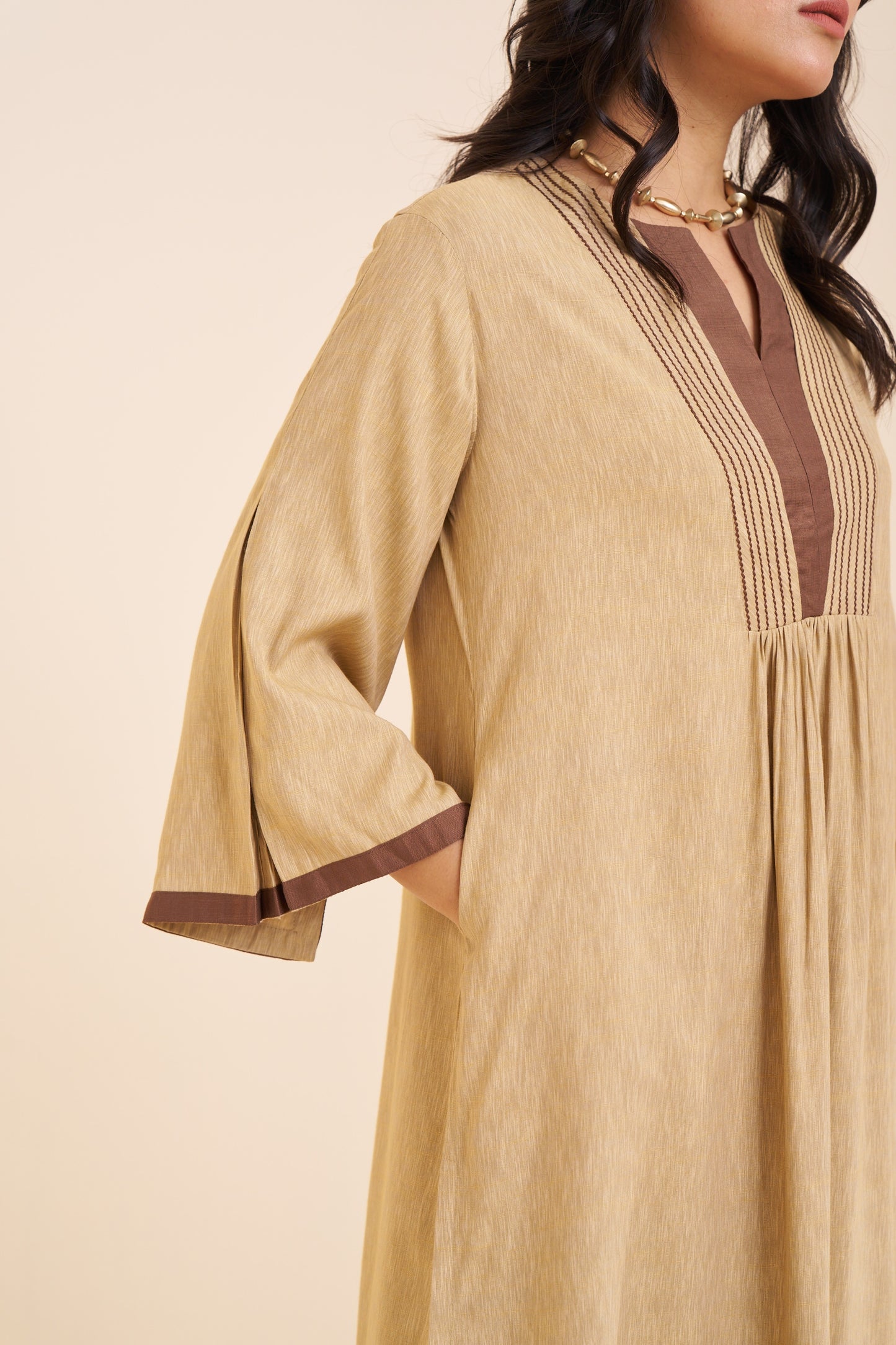 Elegant Beige A-Line Kurta in Soft Viscose Blend