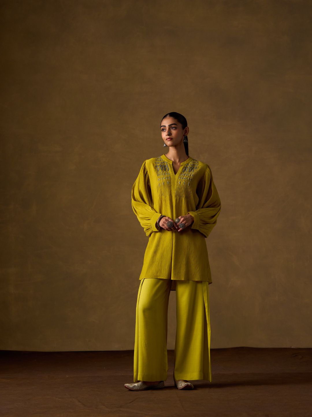 Citrine Pintuck Embroidered Co-ord Set