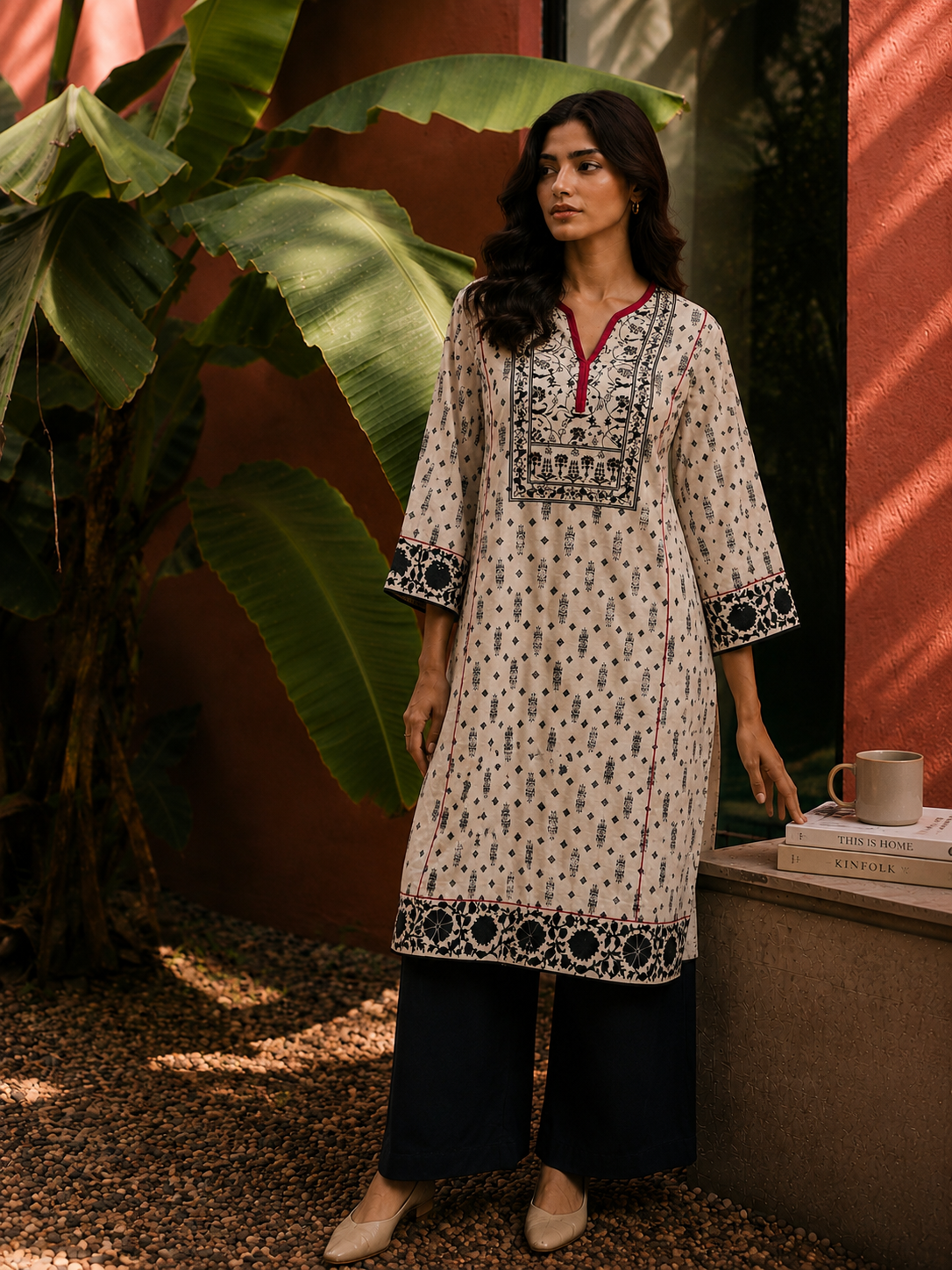 Ivory Heritage Printed Cotton Straight Kurta Set for Women