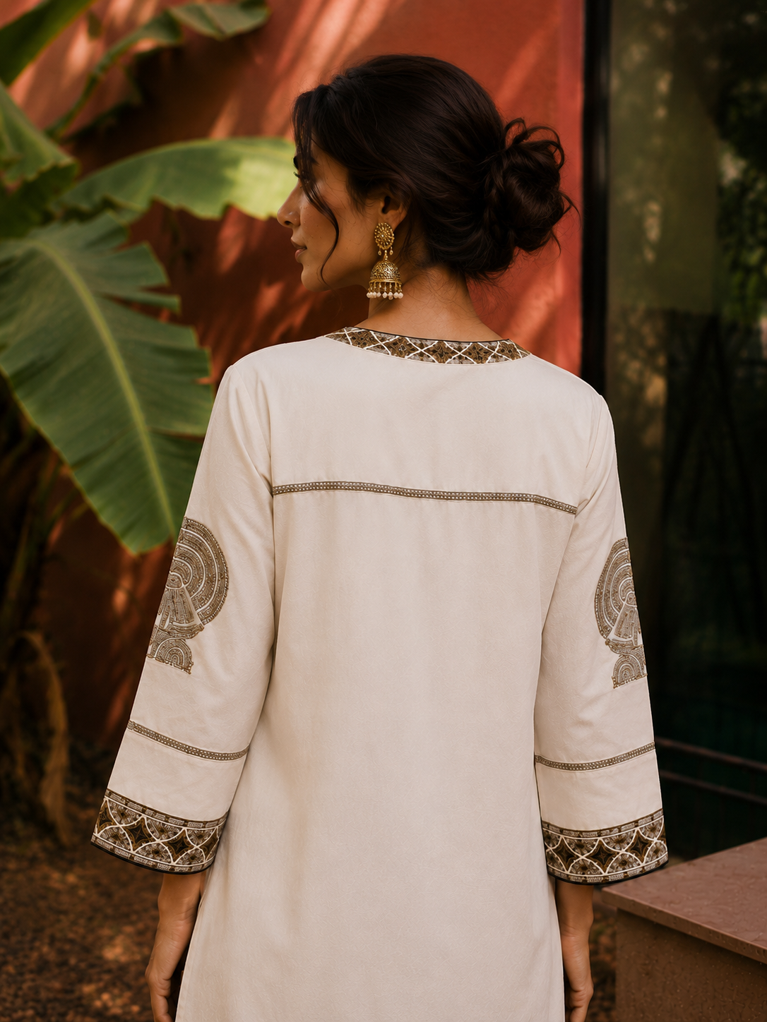 Ivory Embroidered Straight Kurta for Women