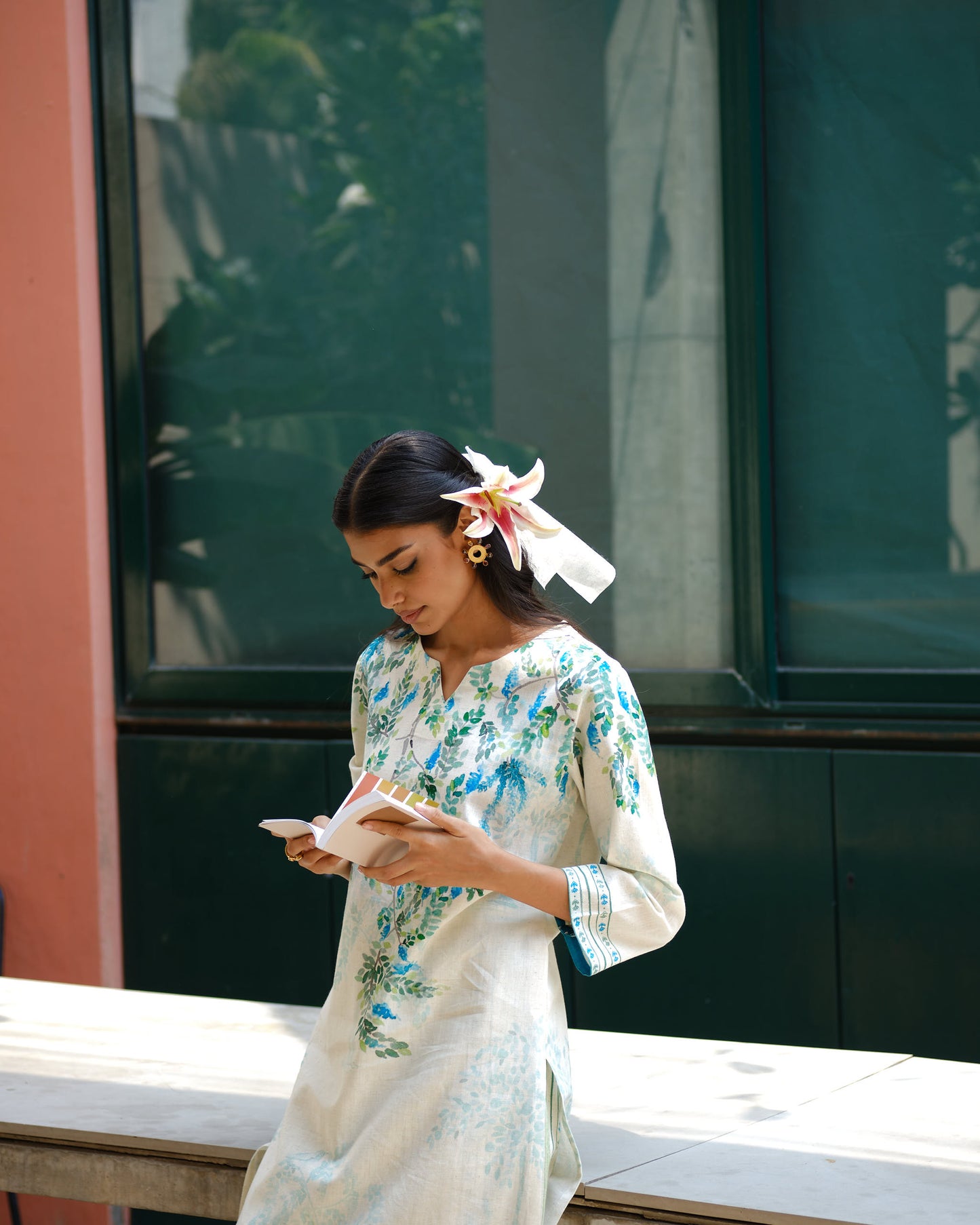 Nature’s Serenity Cotton Flex Kurta Set with Bird & Floral Print