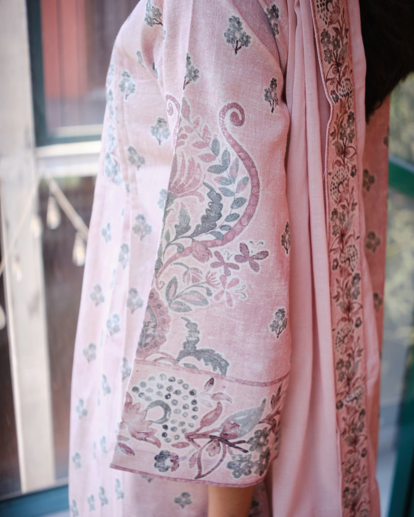 Pastel Rose Hand-Block Inspired Cotton Flex A-Line Kurta Set