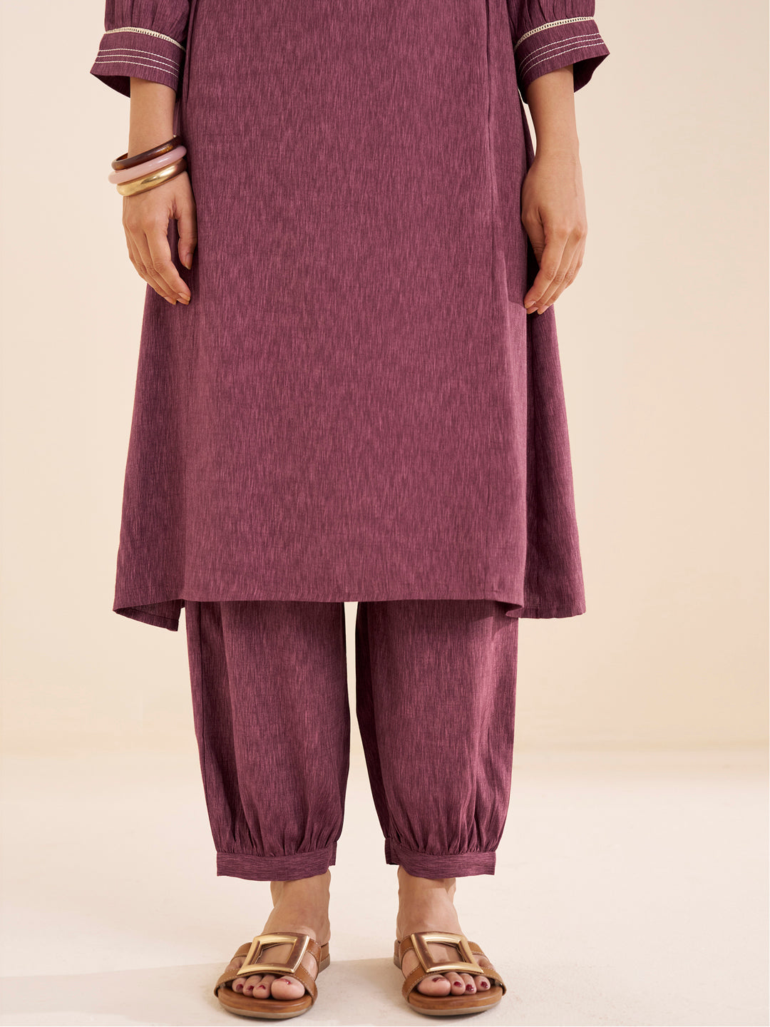 Classic Wine Straight Kurta Set with Coordinated Bottom