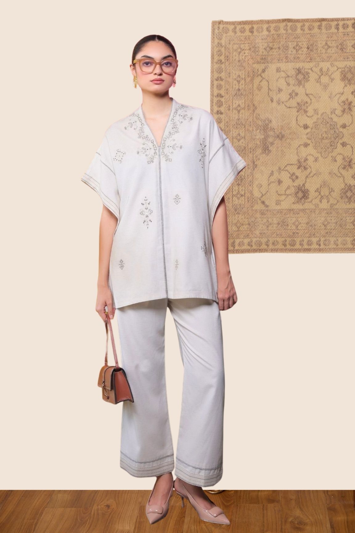 Off-White Embroidered Co-ord Set