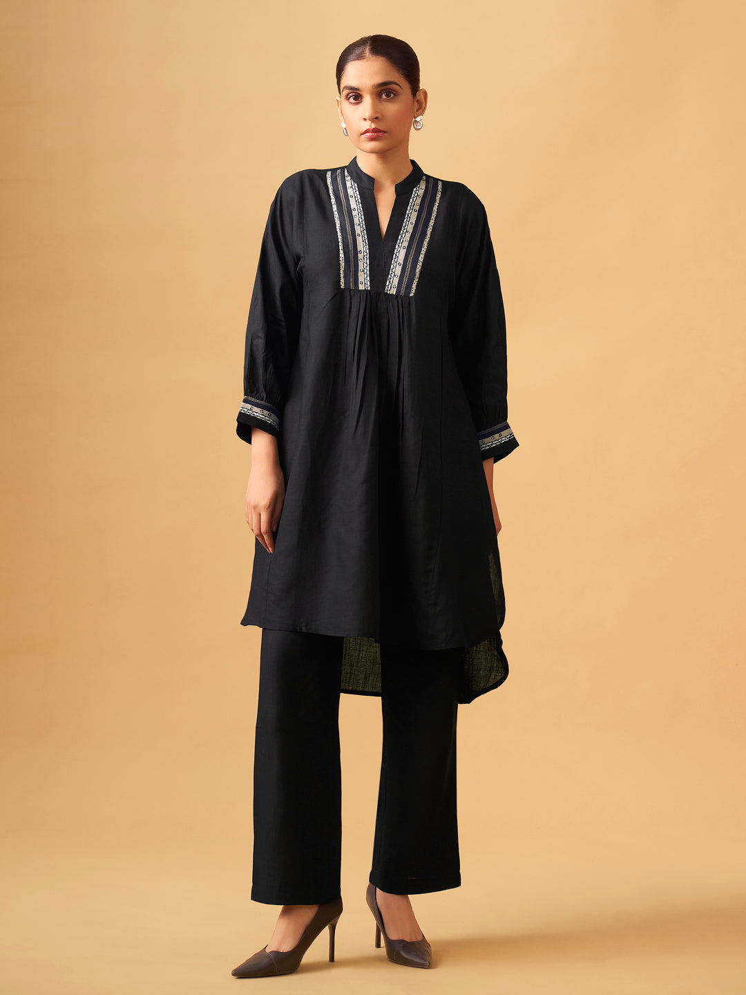 Classic Black Rayon Slub Straight Kurta Set