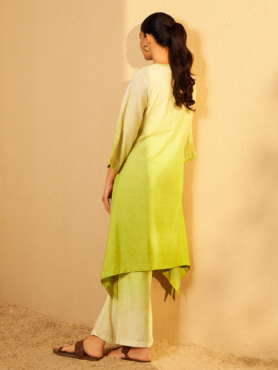 Yellow Ombre Embroidered Kurta Set