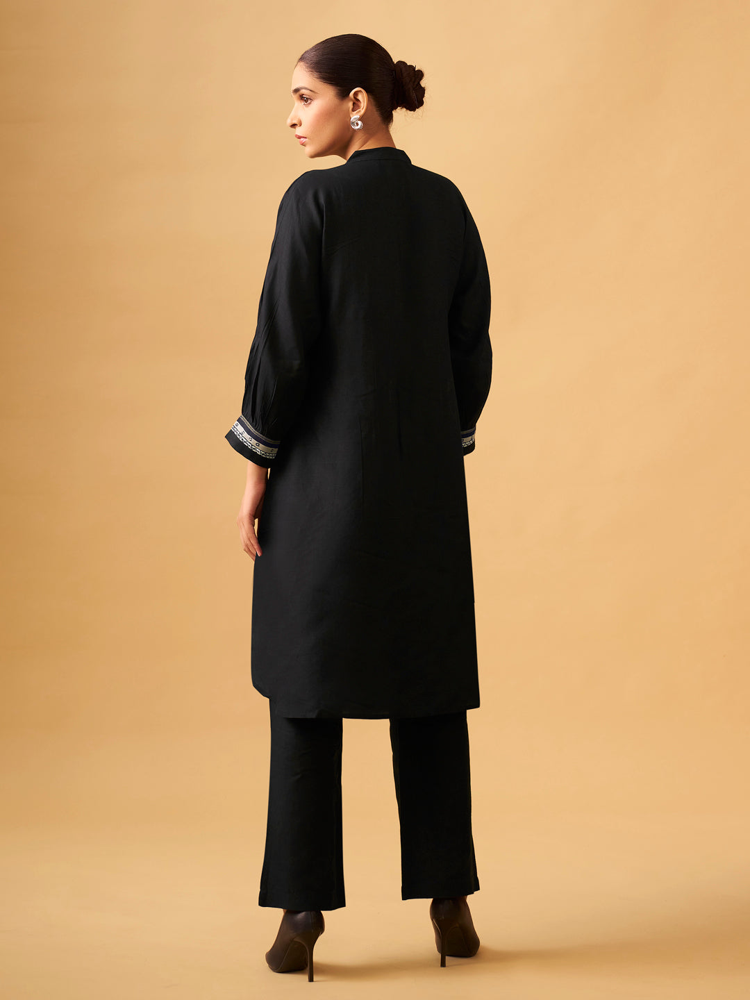 Classic Black Rayon Slub Straight Kurta Set