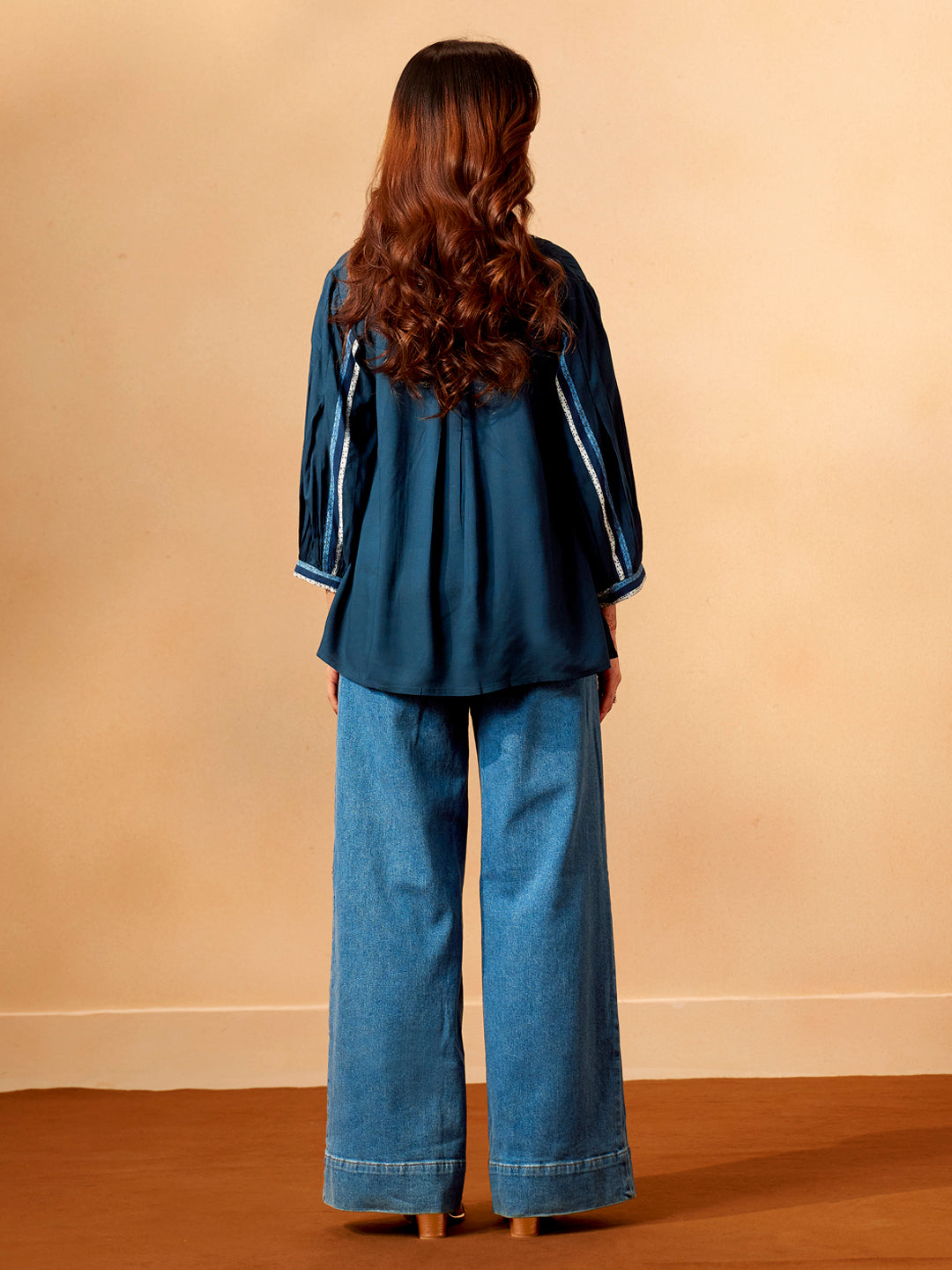 Classic Blue Rayon Slub Comfort Fit Top
