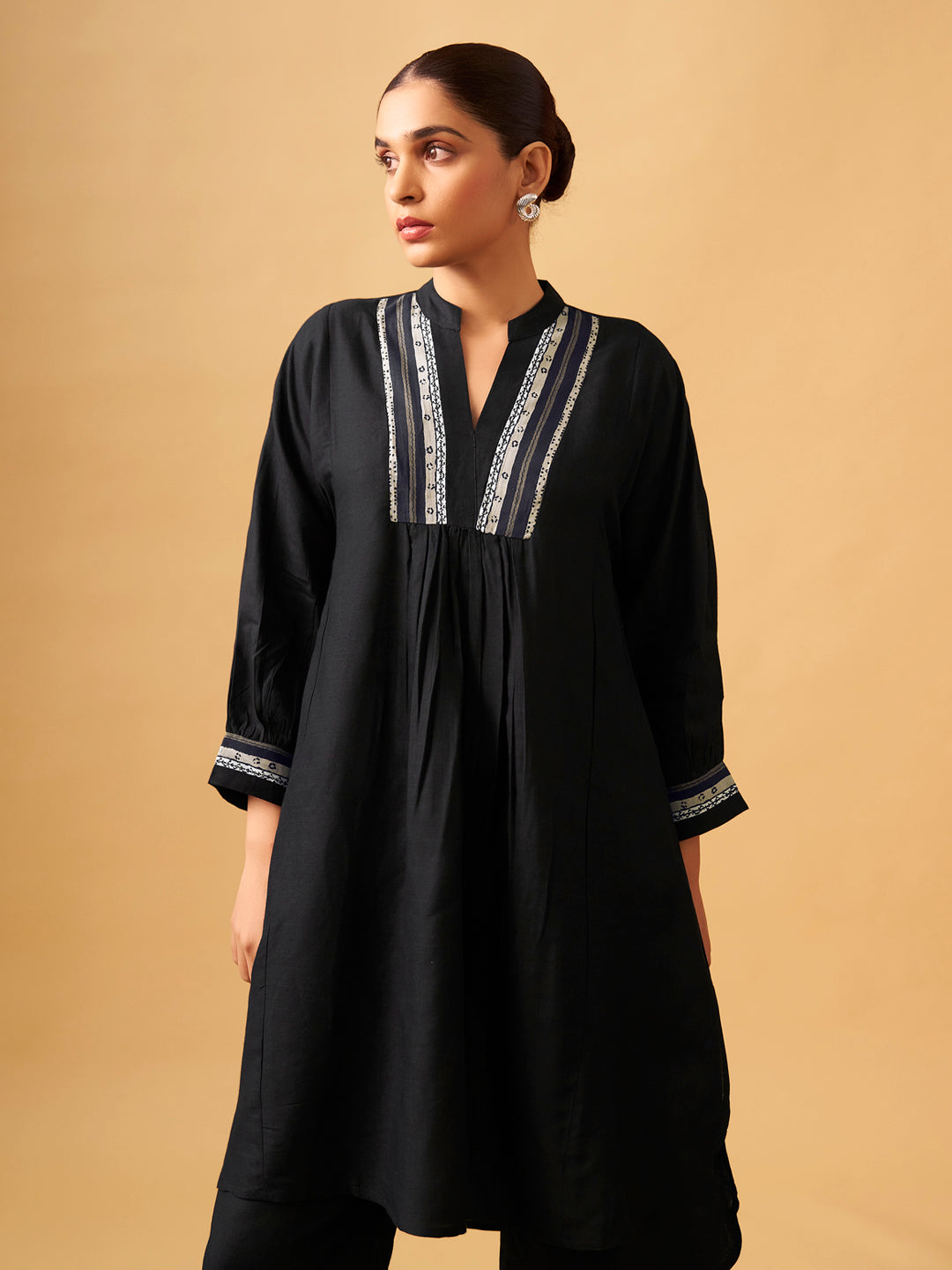 Classic Black Rayon Slub Straight Kurta Set