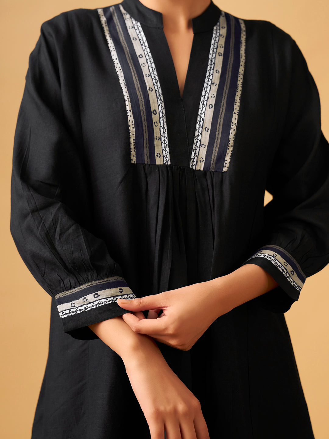 Classic Black Rayon Slub Straight Kurta Set