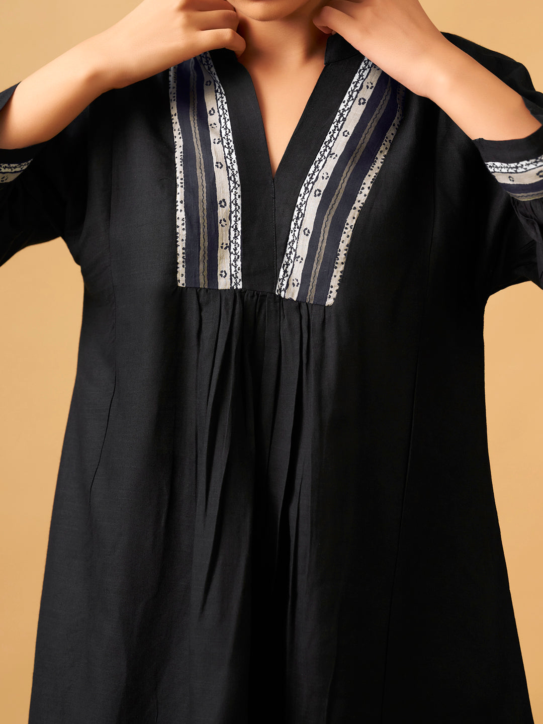 Classic Black Rayon Slub Straight Kurta Set