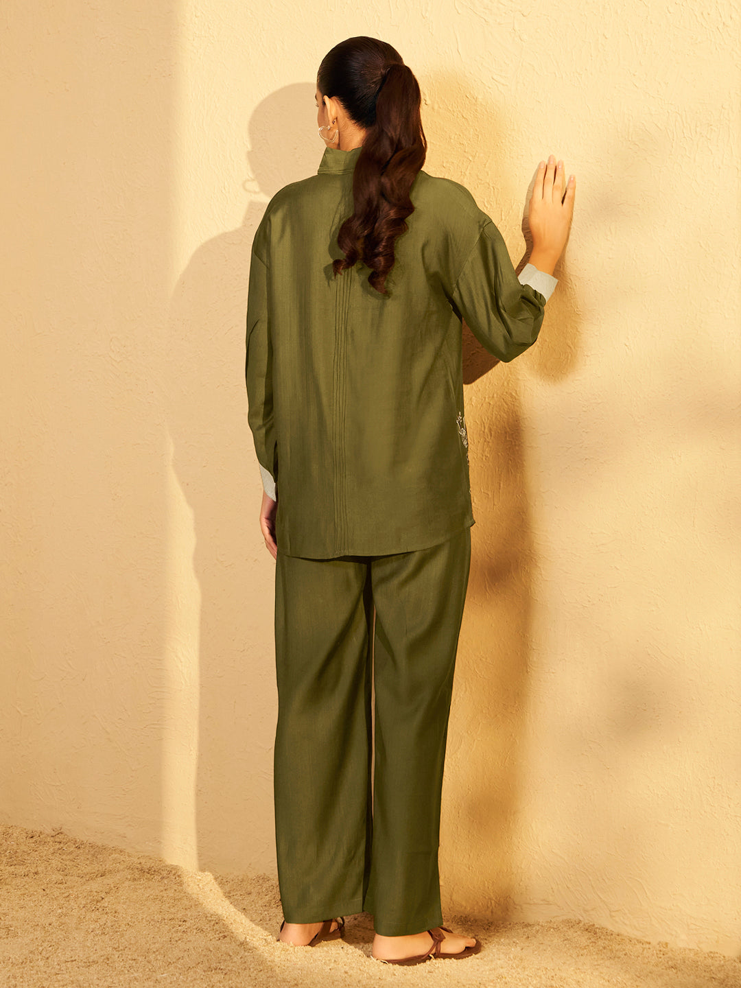 Olive Bloom Embroidered Cotton Co-ord Set