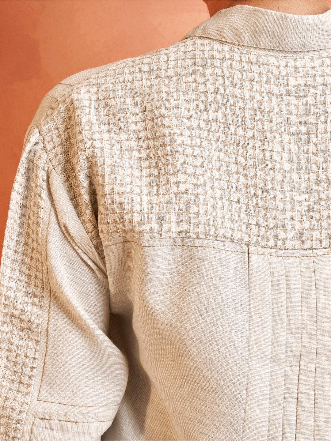 Beige Textured Embroidered Shirt