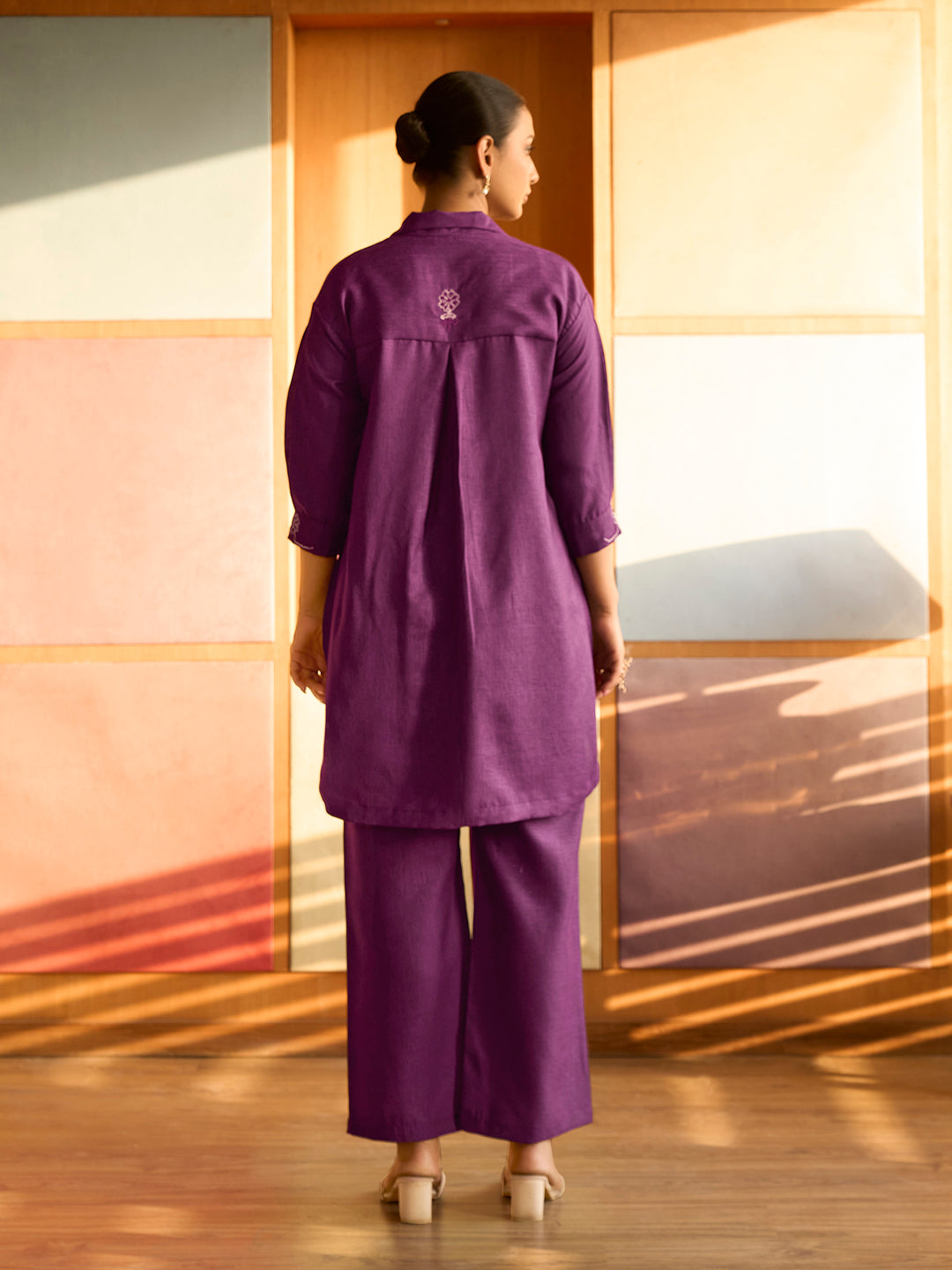 Plum Purple Linen Blend Kurta Set