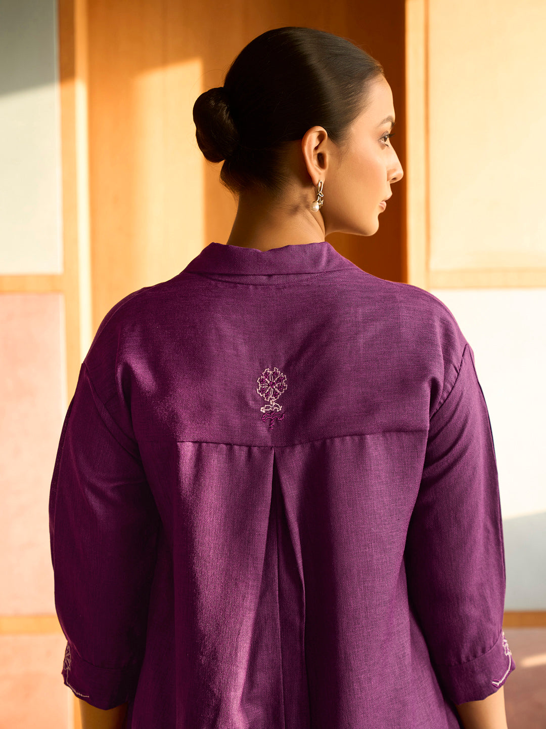 Plum Purple Linen Blend Kurta Set