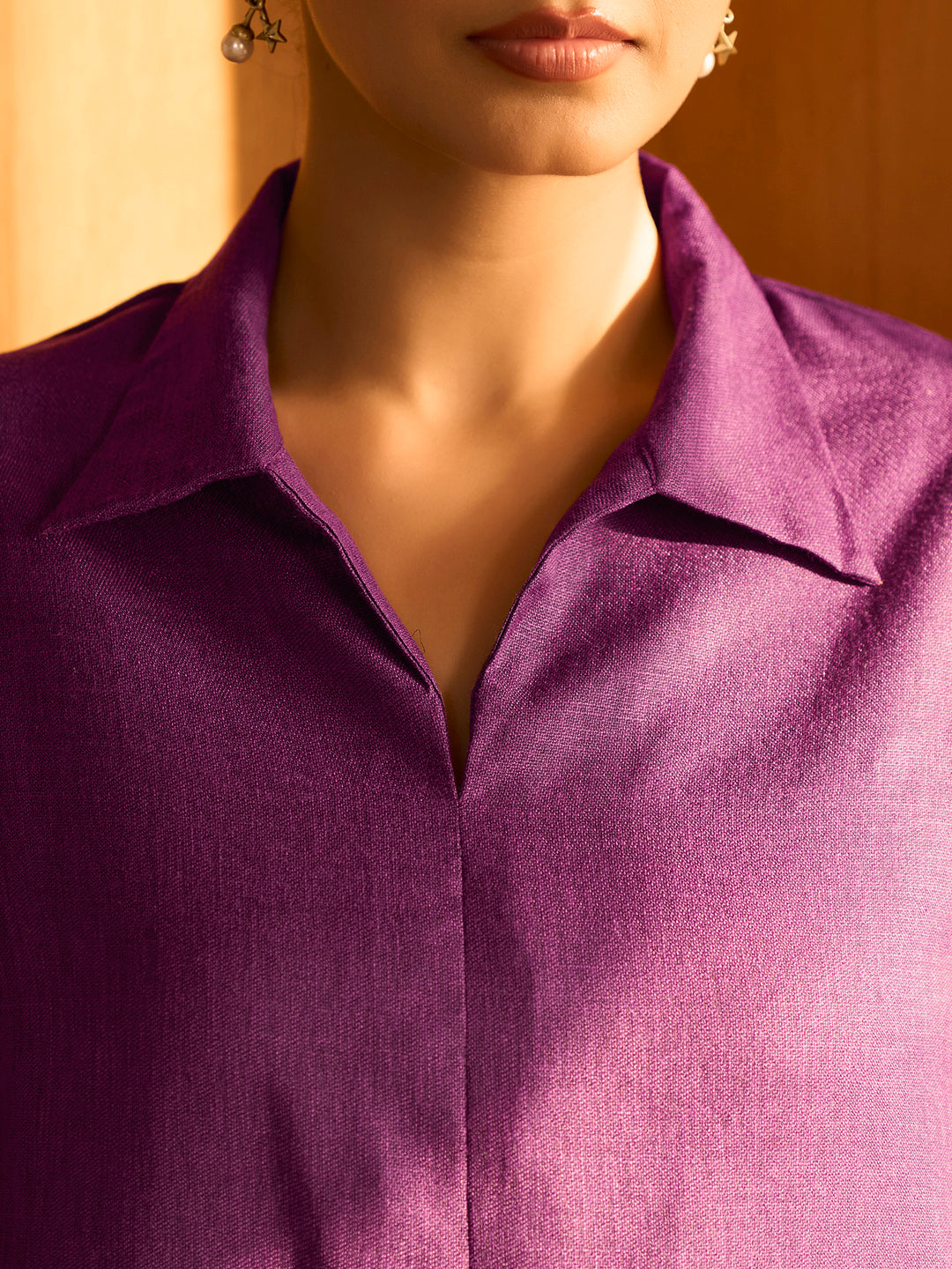 Plum Purple Linen Blend Kurta Set