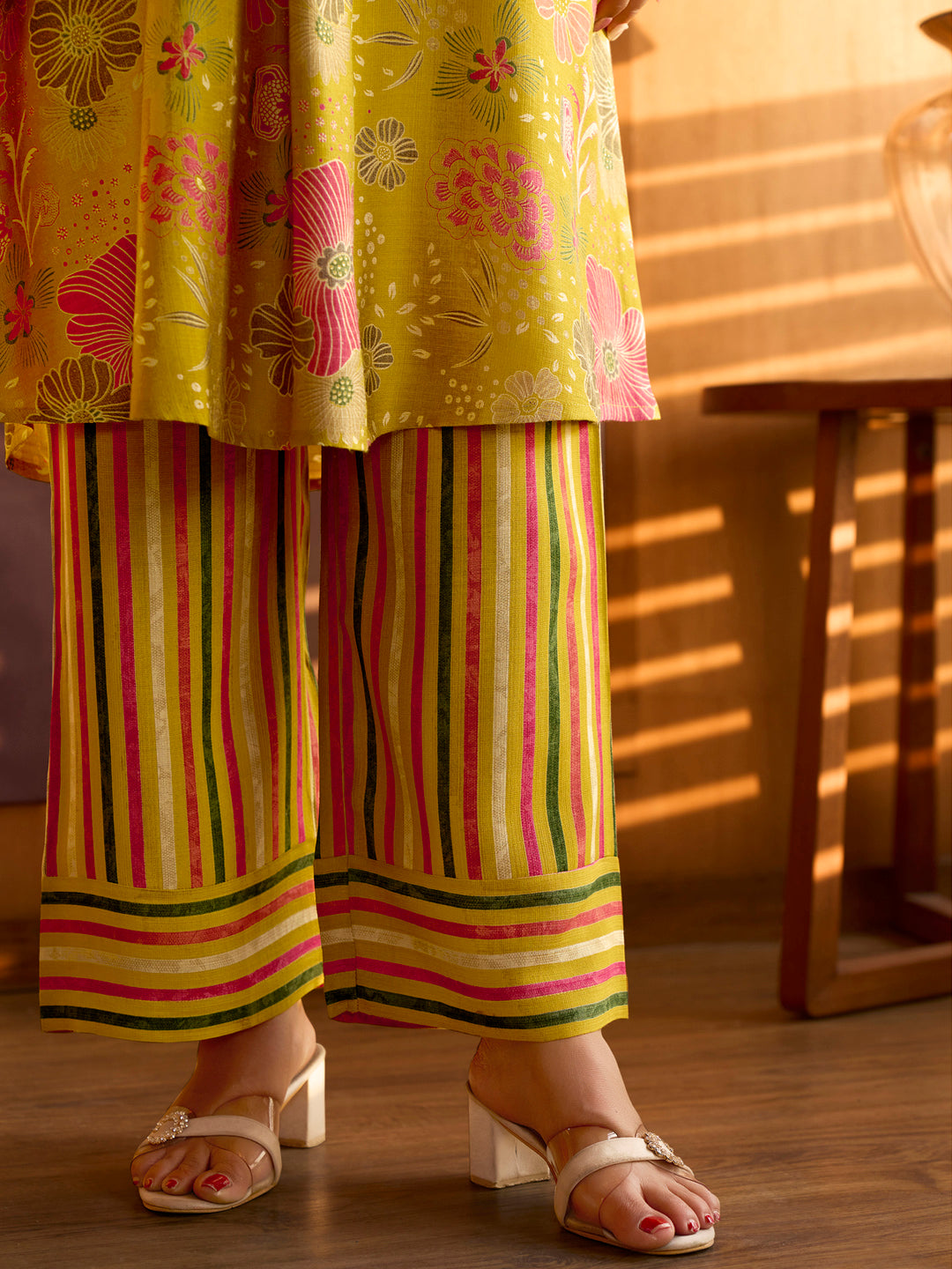 Yellow Floral Printed Cotton Kurta Set