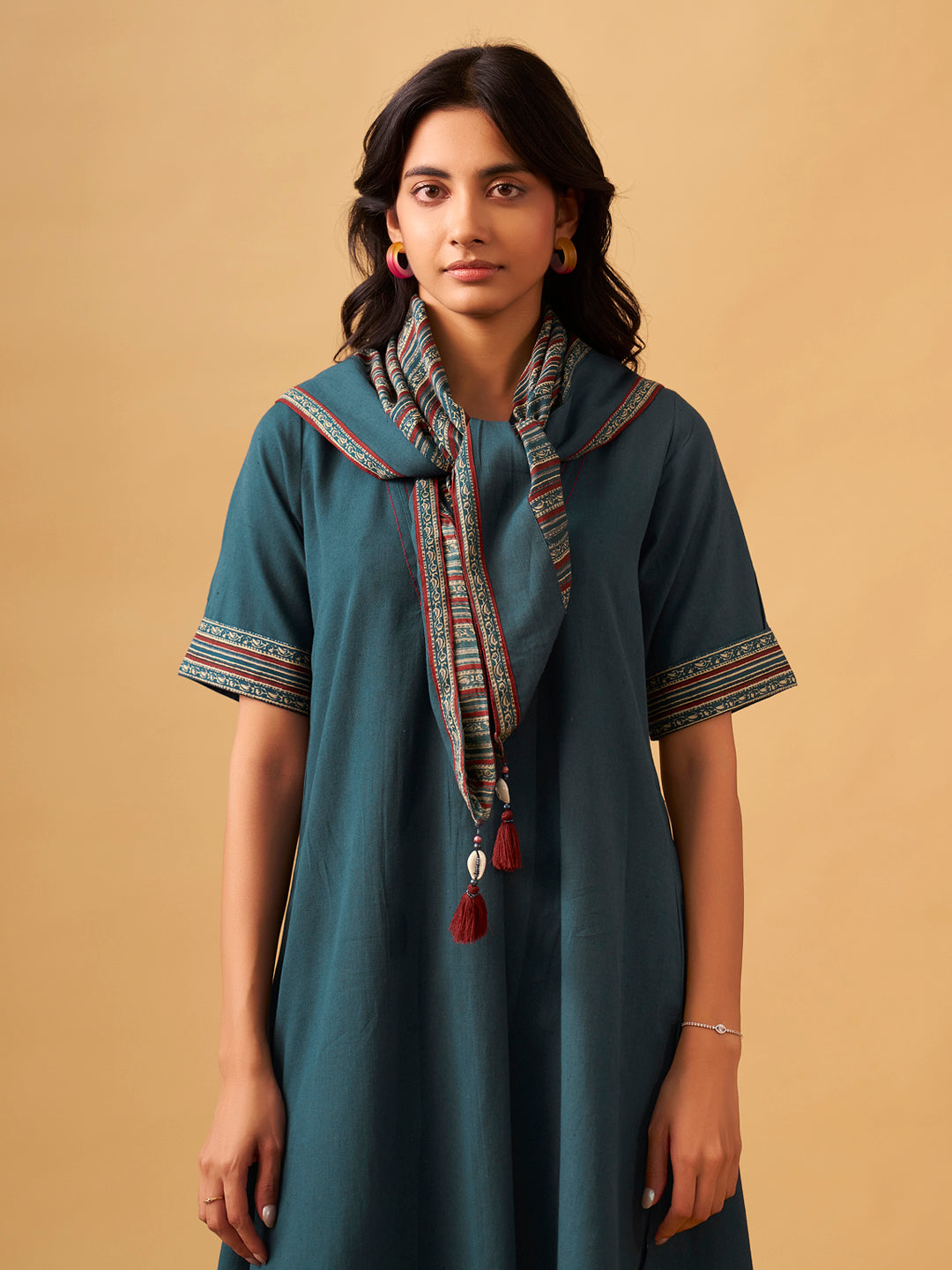 Textured Cotton Kurta Set with Matching Scarf