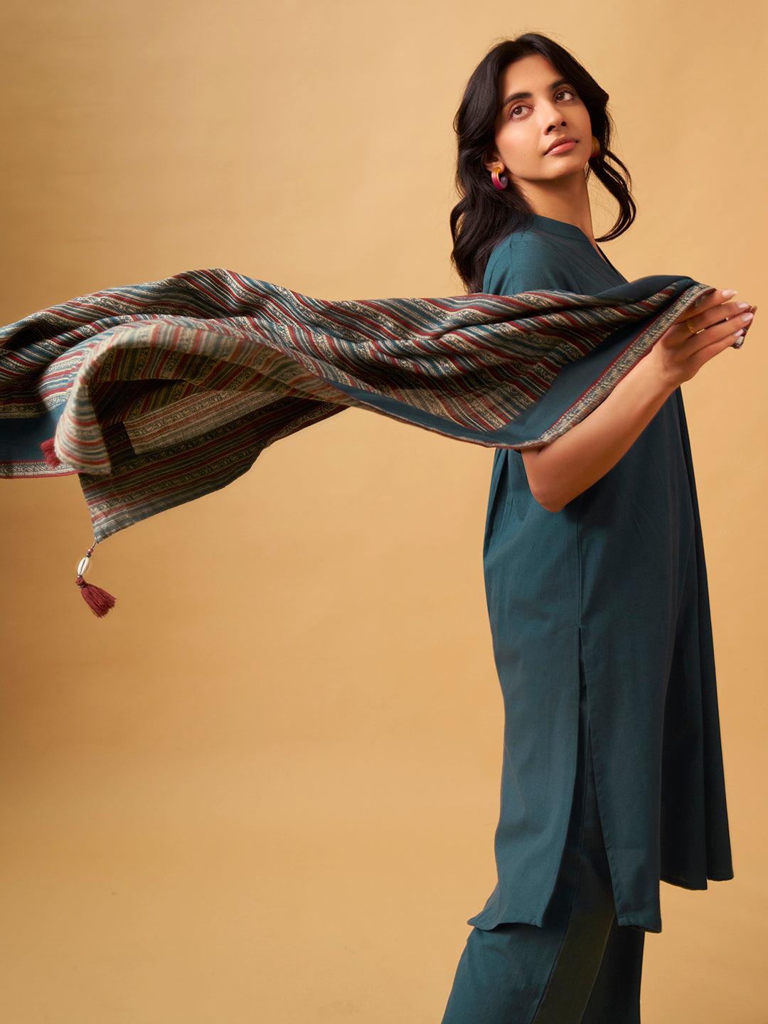 Textured Cotton Kurta Set with Matching Scarf