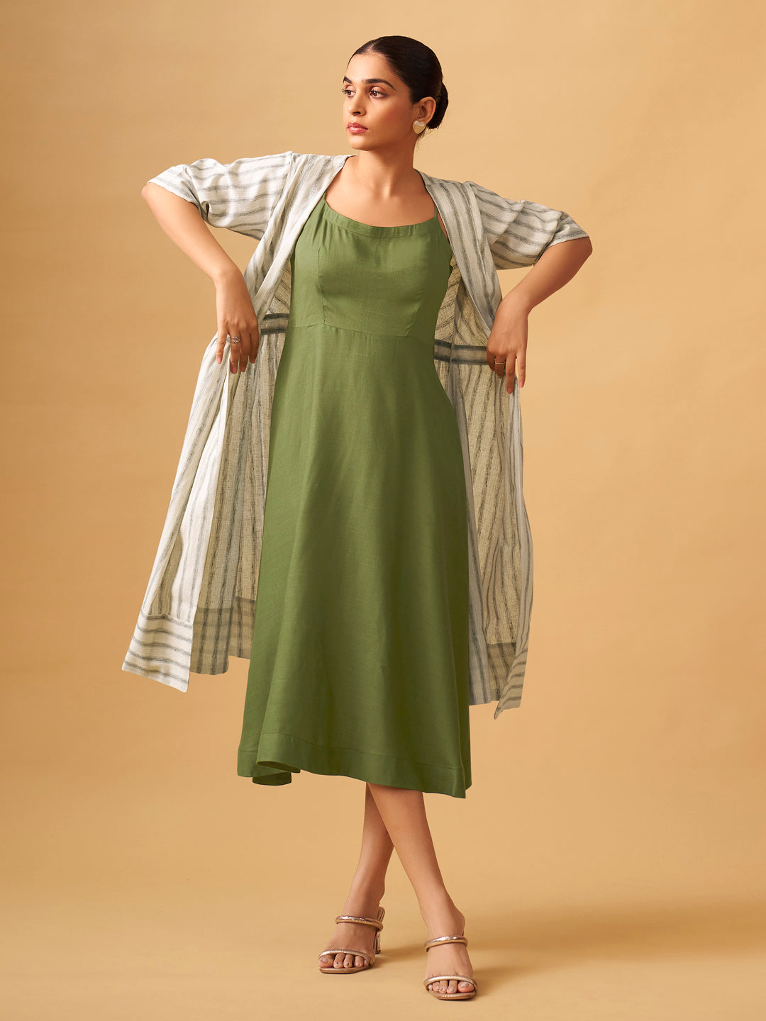 Effortless Cotton Linen Dress with Statement Jacket