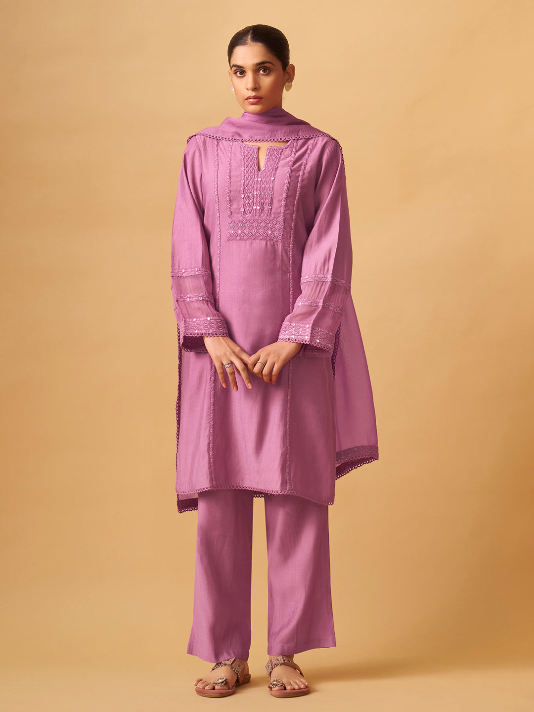 Modern Ethnic Viscose Blend Set with Sheer Dupatta
