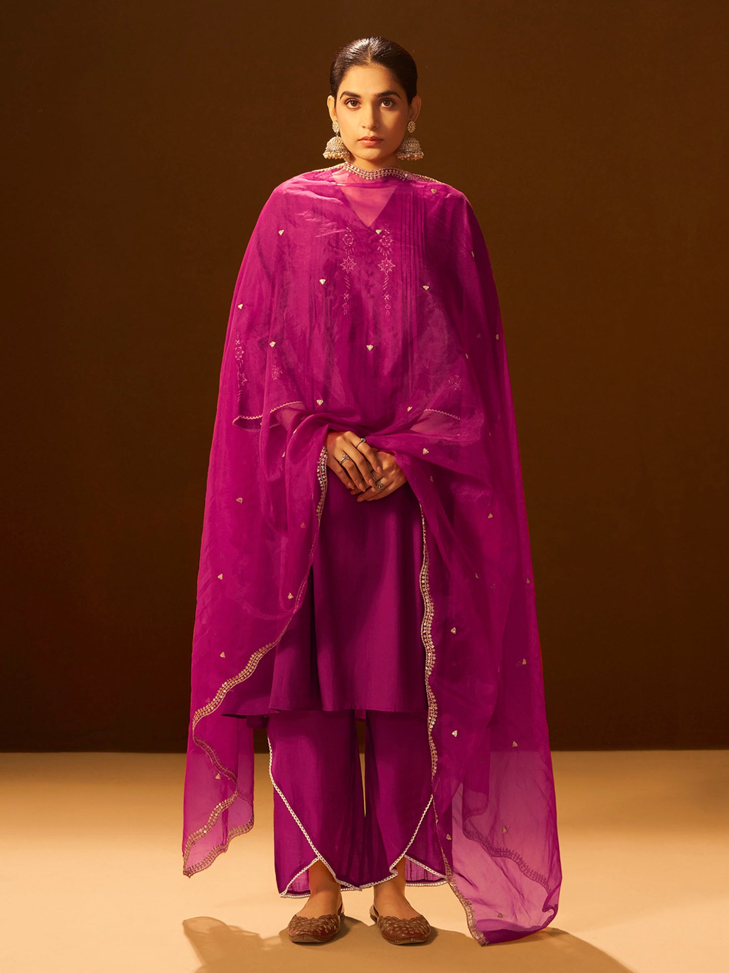Mauve-Pink Embroidered Suit Set with Dupatta
