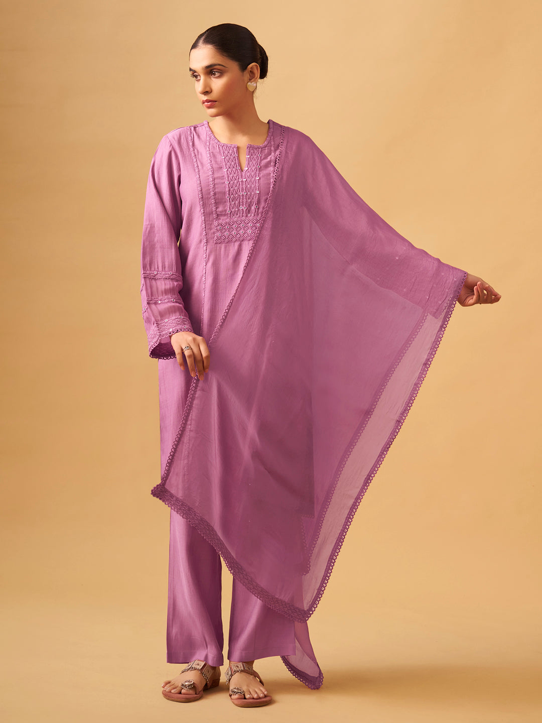 Modern Ethnic Viscose Blend Set with Sheer Dupatta