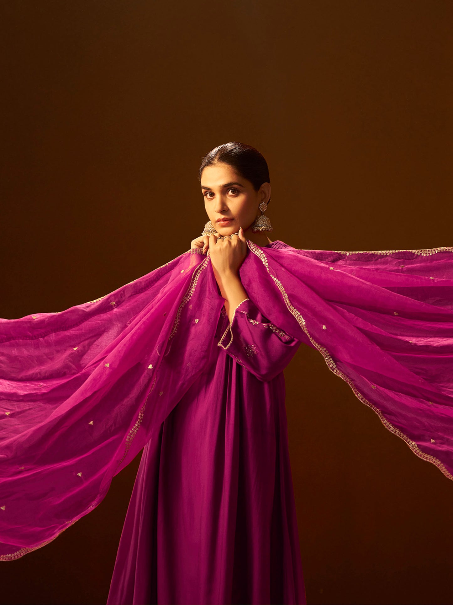 Mauve-Pink Embroidered Suit Set with Dupatta