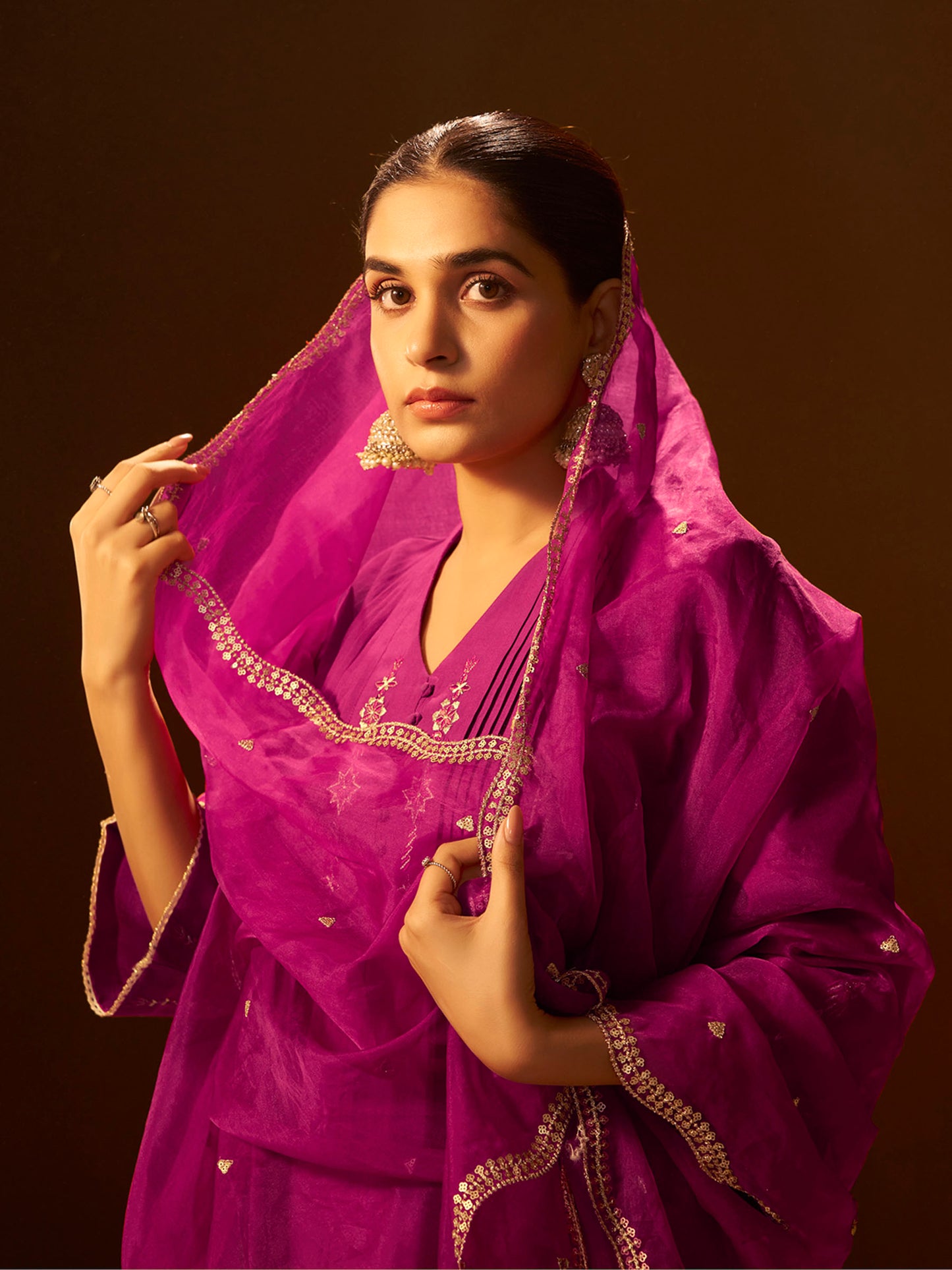 Mauve-Pink Embroidered Suit Set with Dupatta
