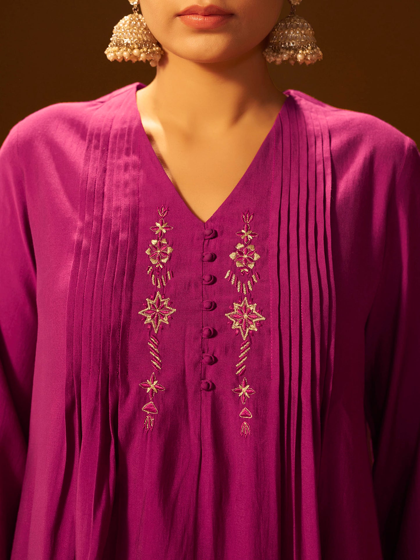 Mauve-Pink Embroidered Suit Set with Dupatta
