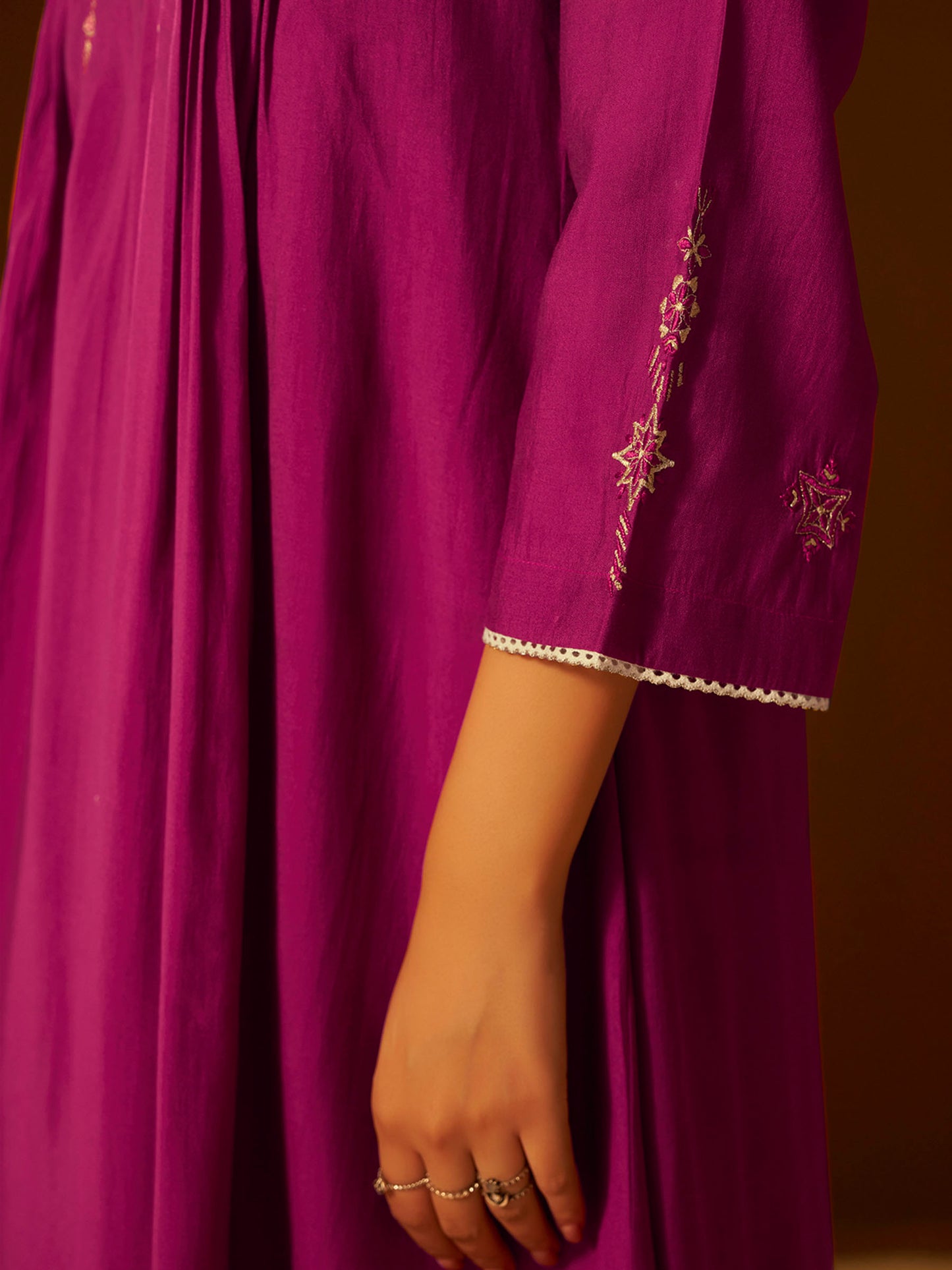 Mauve-Pink Embroidered Suit Set with Dupatta