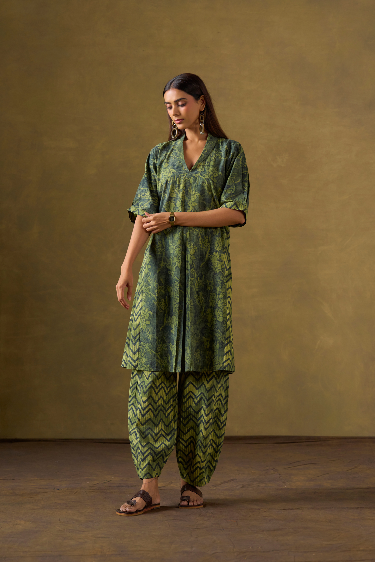 Wild Green Printed Kurta Set with Salwar
