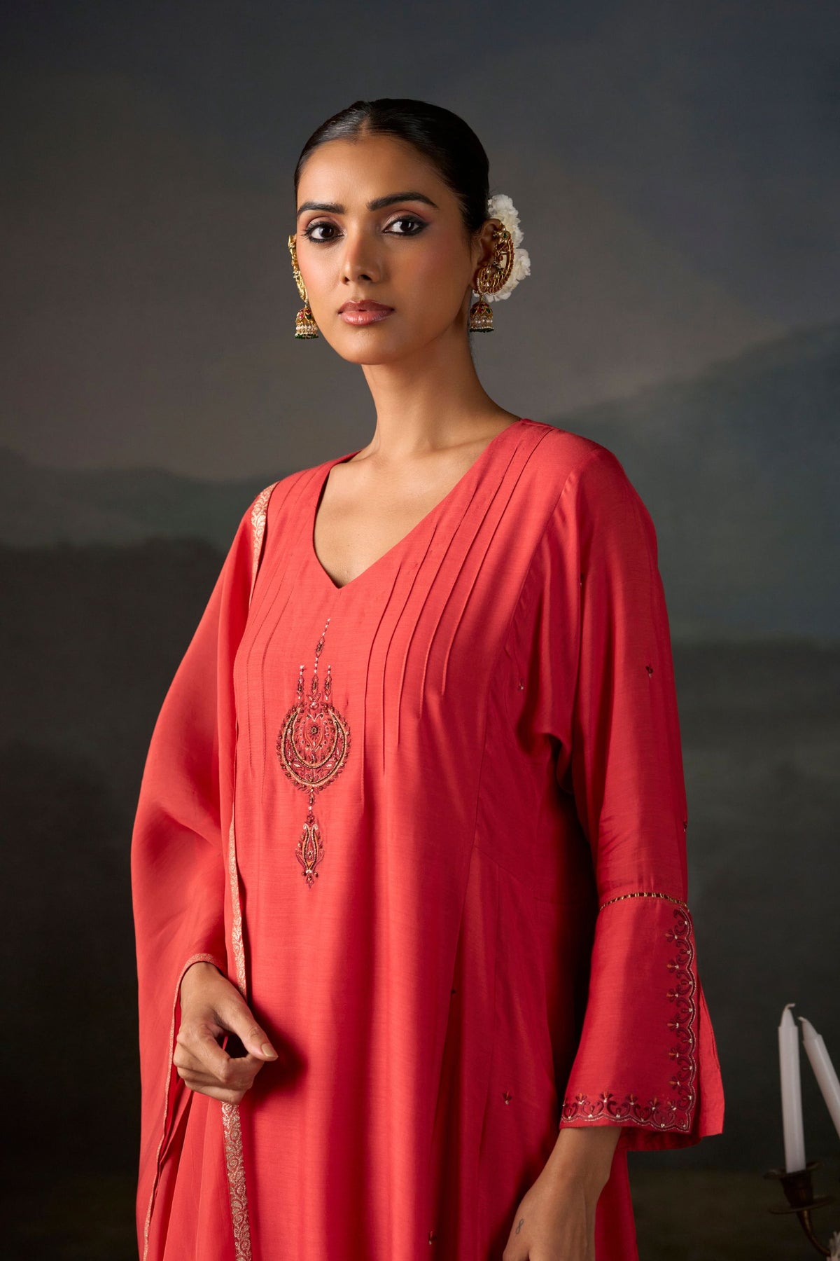 Chandbali Coral Embroidered Anarkali Suit Set with Dupatta
