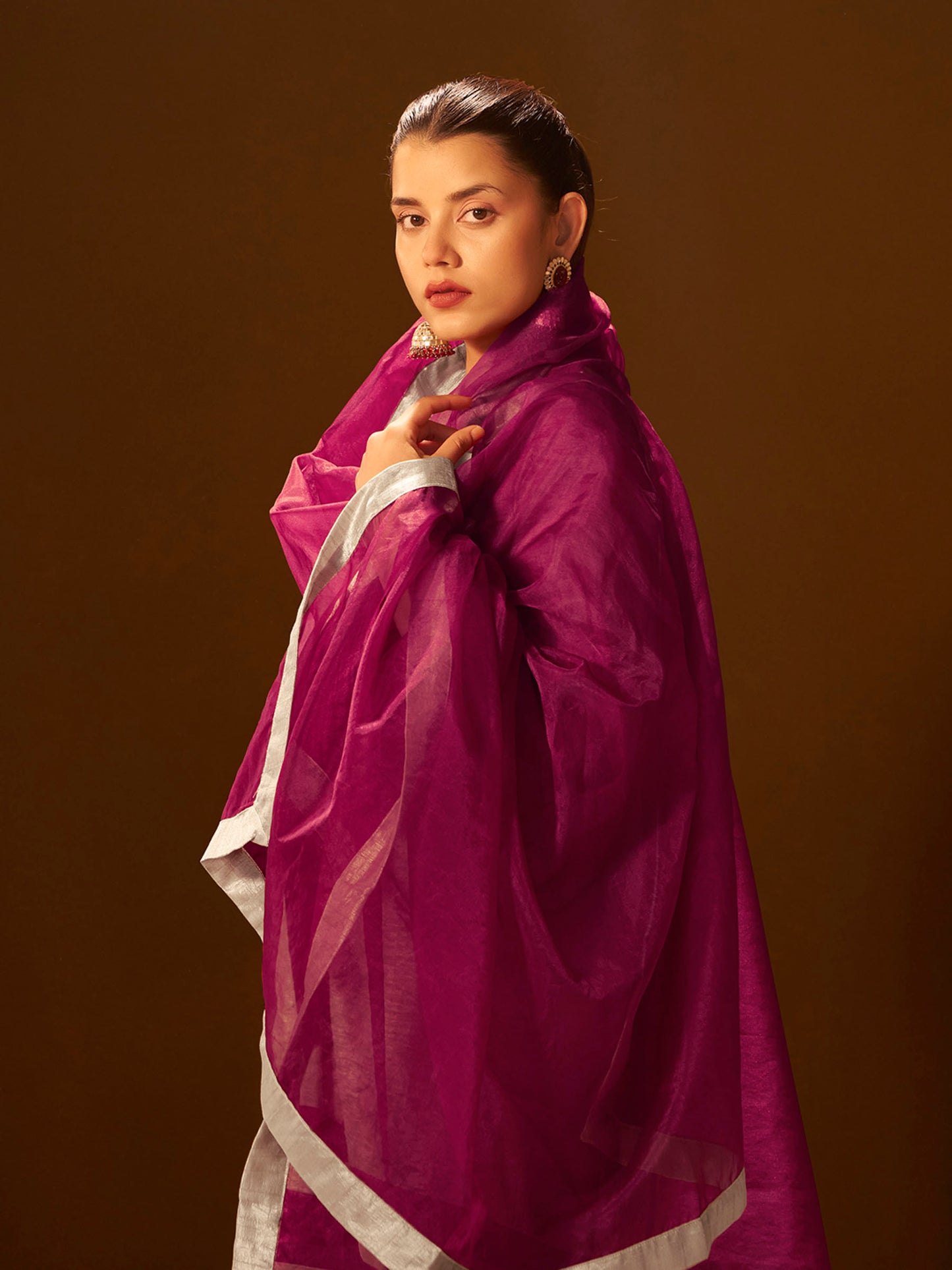 Regal Beige & Maroon Embroidered Silk Kurta Set