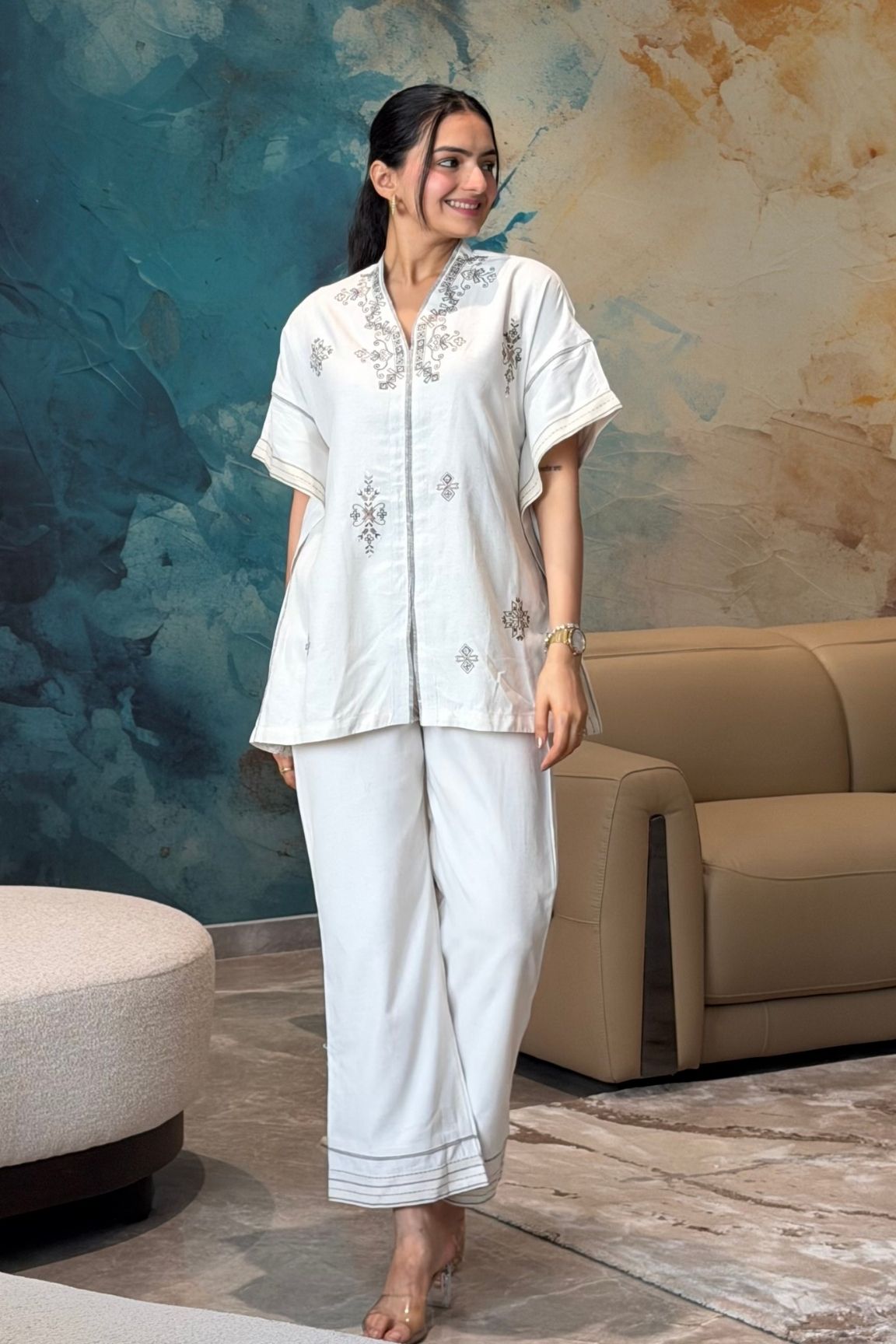 Off-White Embroidered Co-ord Set