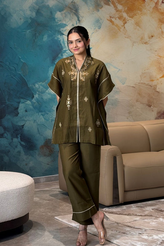 Olive Embroidered Co-ord Set