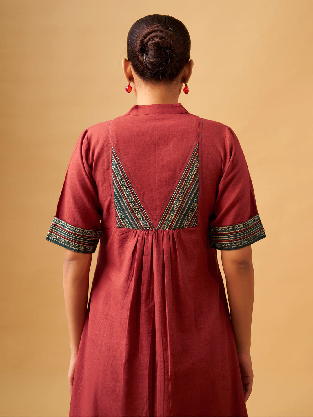Cotton Kurta Set with Contrast Detailing & Tassel Scarf